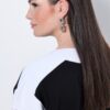 Μπλούζα πλεκτή oversized με λαιμόκοψη V και κοντά μανίκια