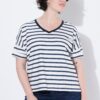 Μπλούζα ριγέ oversized με λαιμόκοψη V