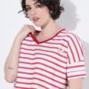 Μπλούζα ριγέ oversized με λαιμόκοψη V
