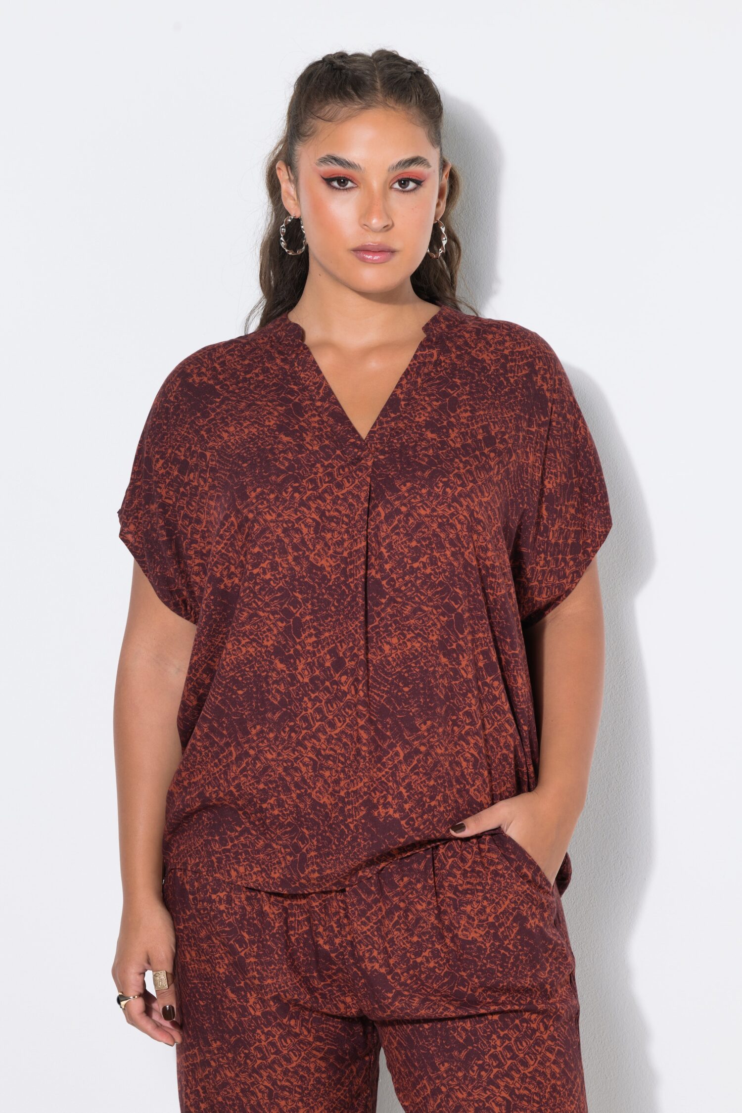 Μπλούζα σε στυλ πουκαμίσου oversized με croco print και πιέτα