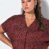 Μπλούζα σε στυλ πουκαμίσου oversized με croco print και πιέτα