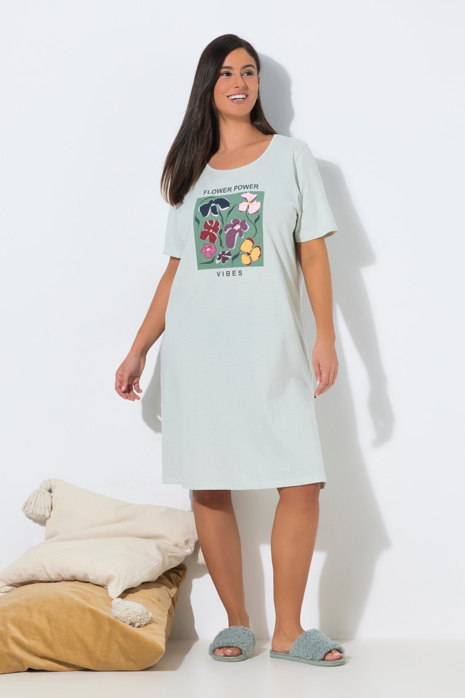 Νυχτικό oversized με κοντά μανίκια και φλοράλ τύπωμα