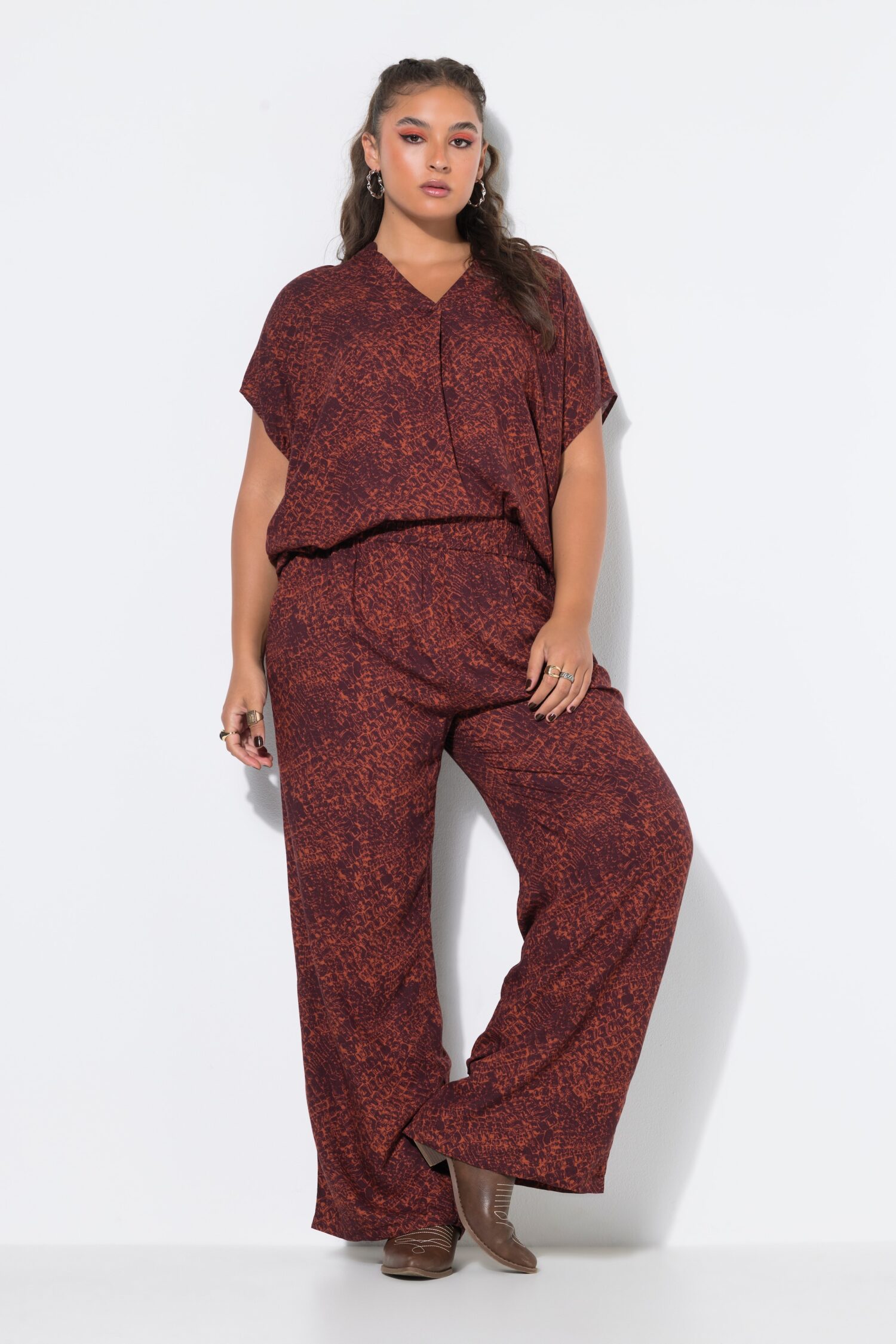 Παντελόνι Palazzo ψηλόμεσο με croco print και τσέπες
