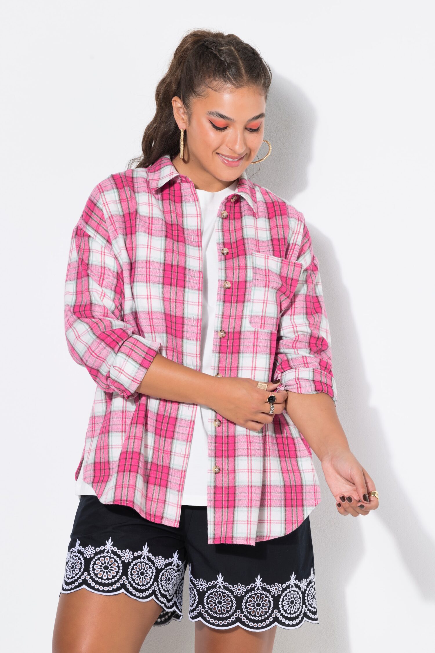 Πουκάμισο flannel oversized με καρό σχέδιο και τσέπη