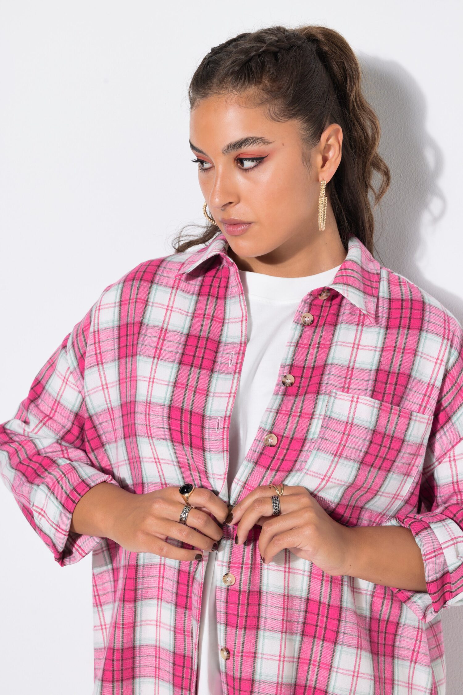 Πουκάμισο flannel oversized με καρό σχέδιο και τσέπη
