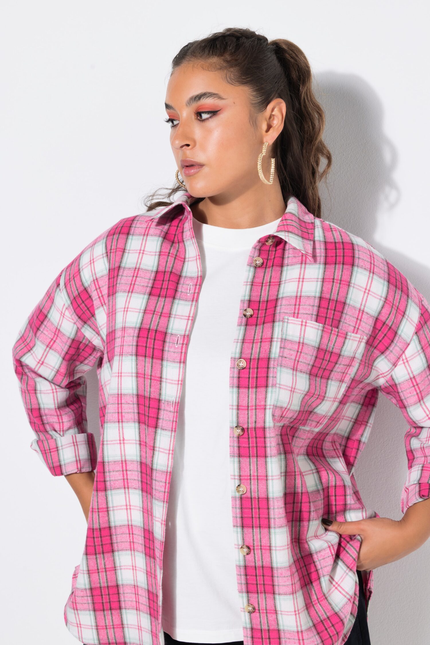 Πουκάμισο flannel oversized με καρό σχέδιο και τσέπη