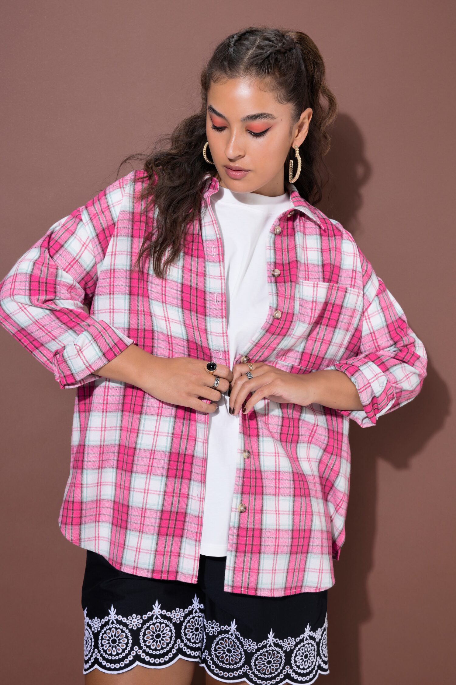 Πουκάμισο flannel oversized με καρό σχέδιο και τσέπη