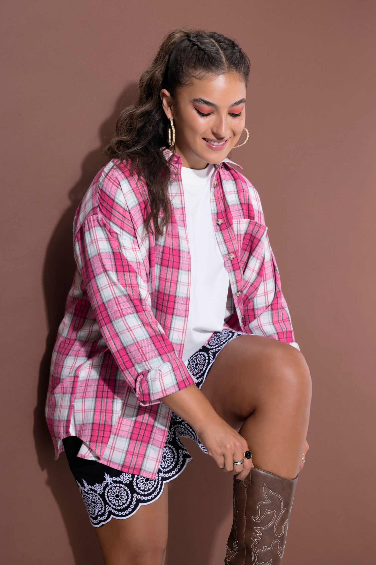 Πουκάμισο flannel oversized με καρό σχέδιο και τσέπη