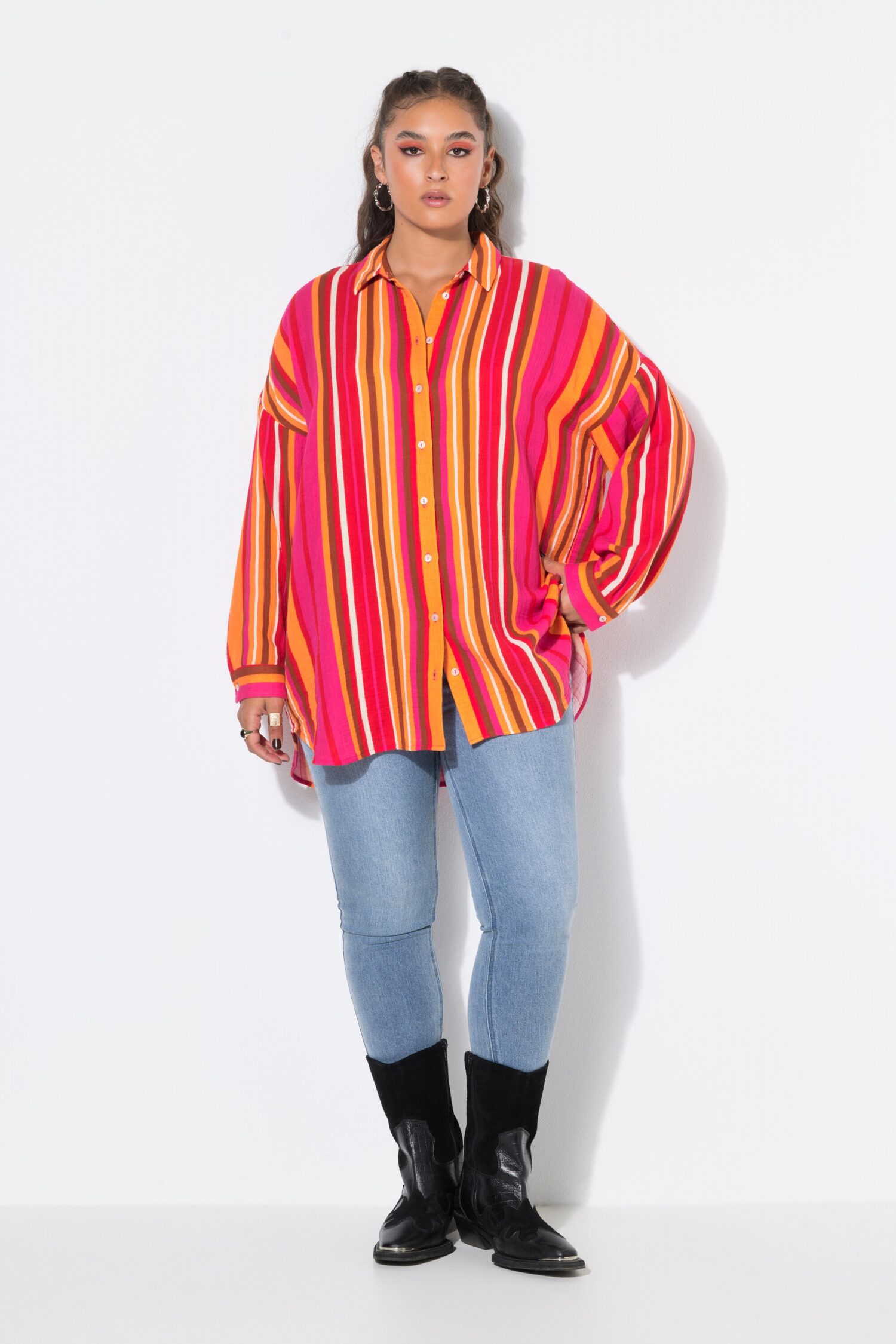 Πουκάμισο oversized με λεπτή υφή και ρίγες