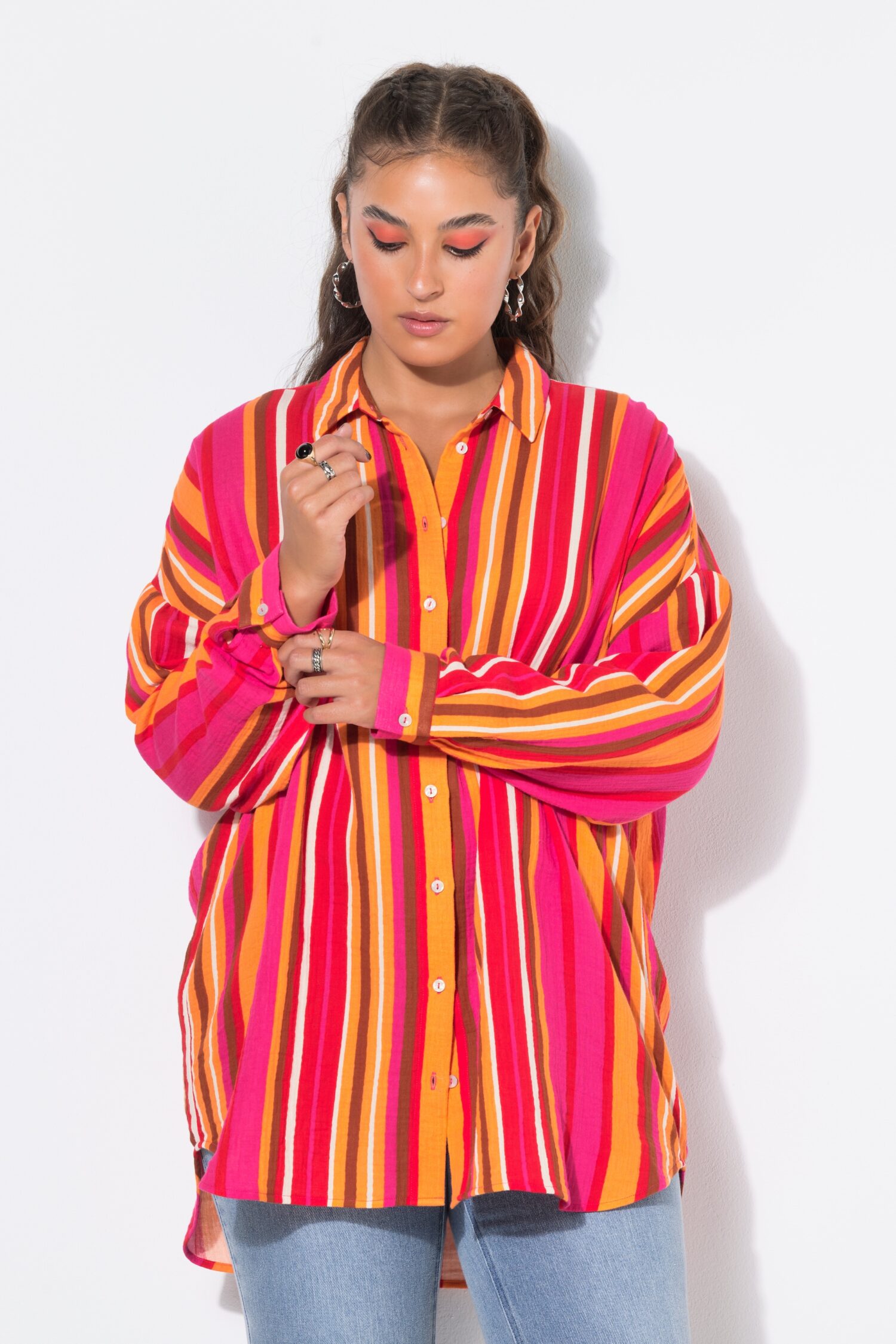 Πουκάμισο oversized με λεπτή υφή και ρίγες