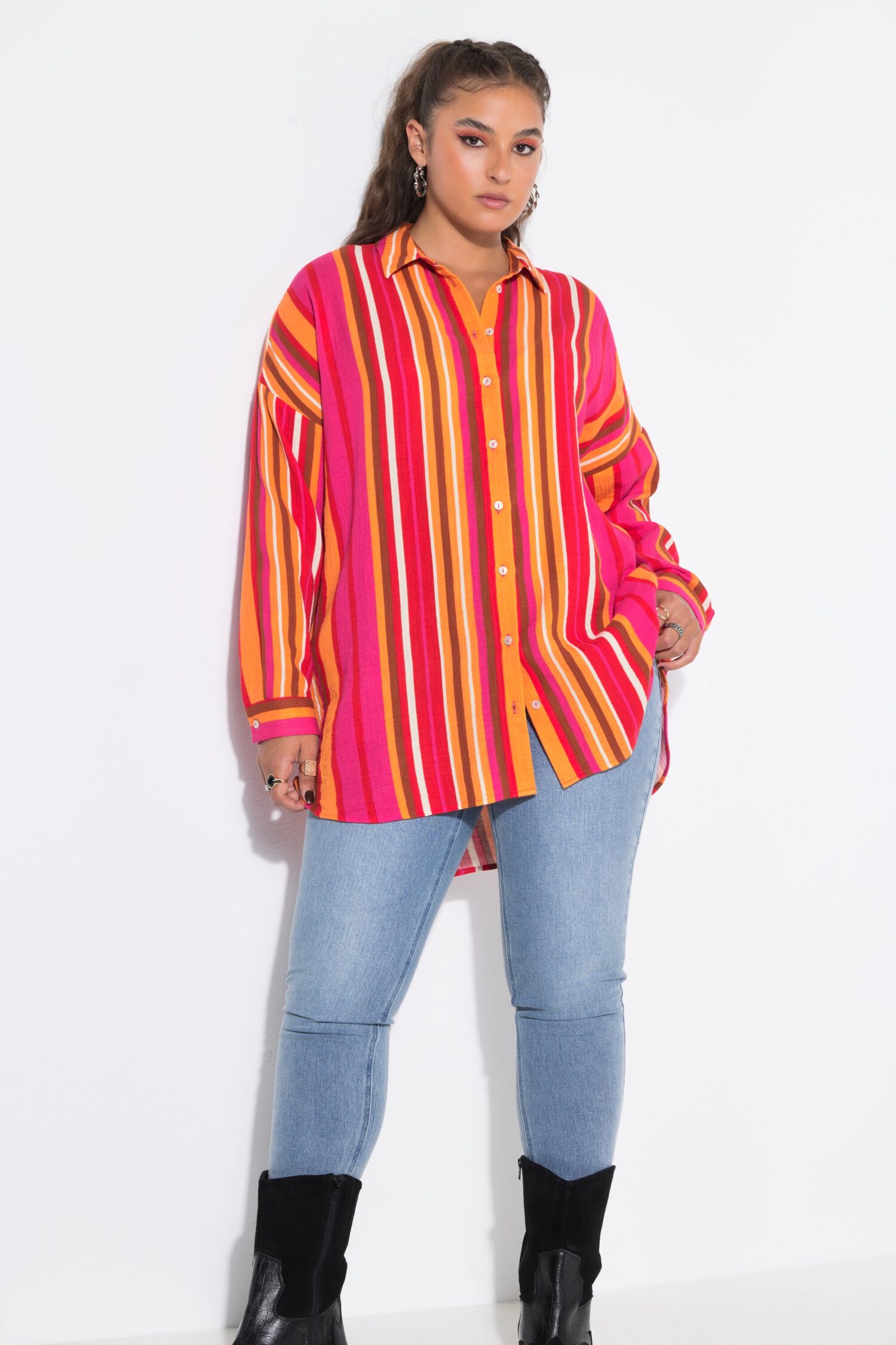 Πουκάμισο oversized με λεπτή υφή και ρίγες