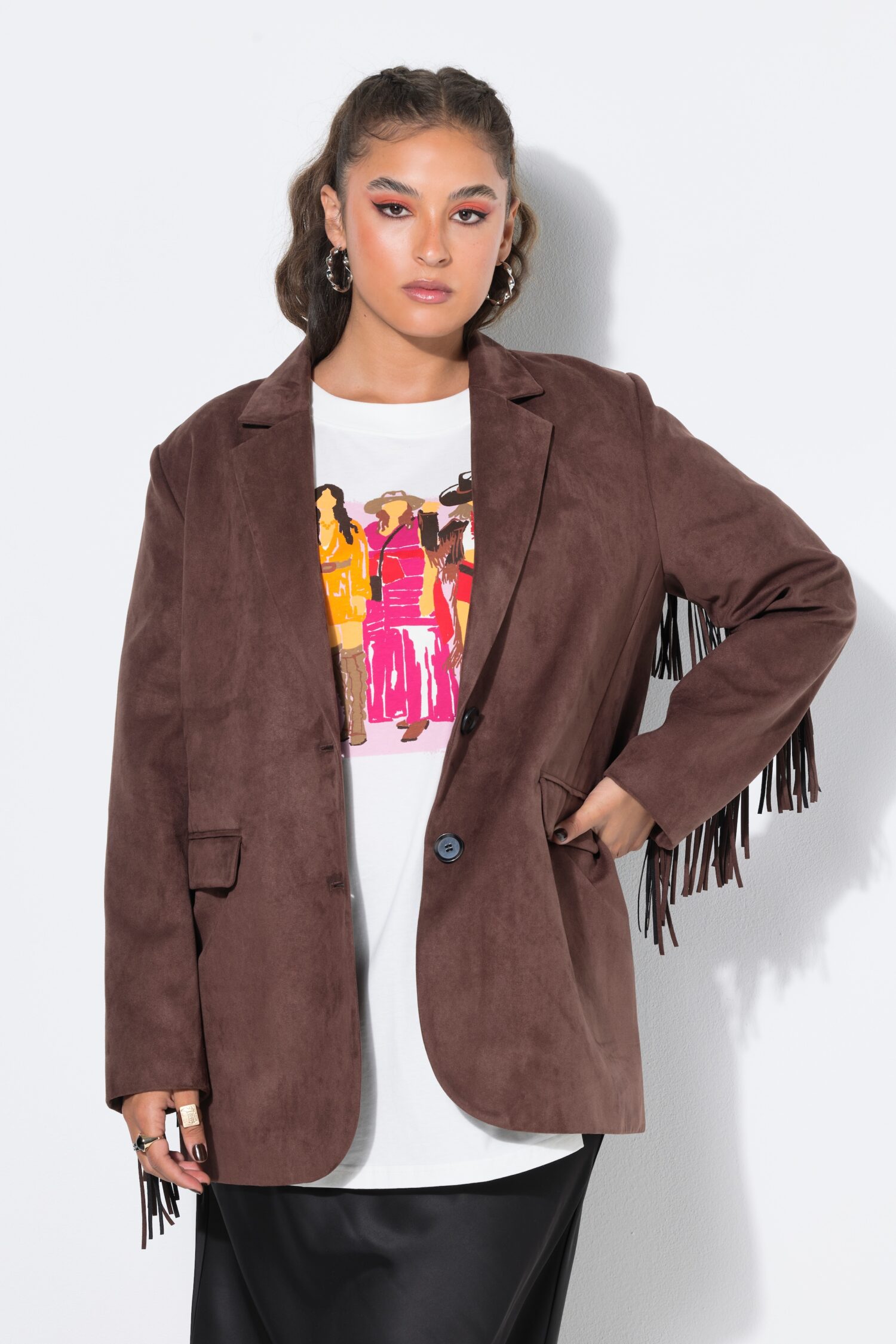 Σακάκι oversized με βελούδινη όψη και κρόσια