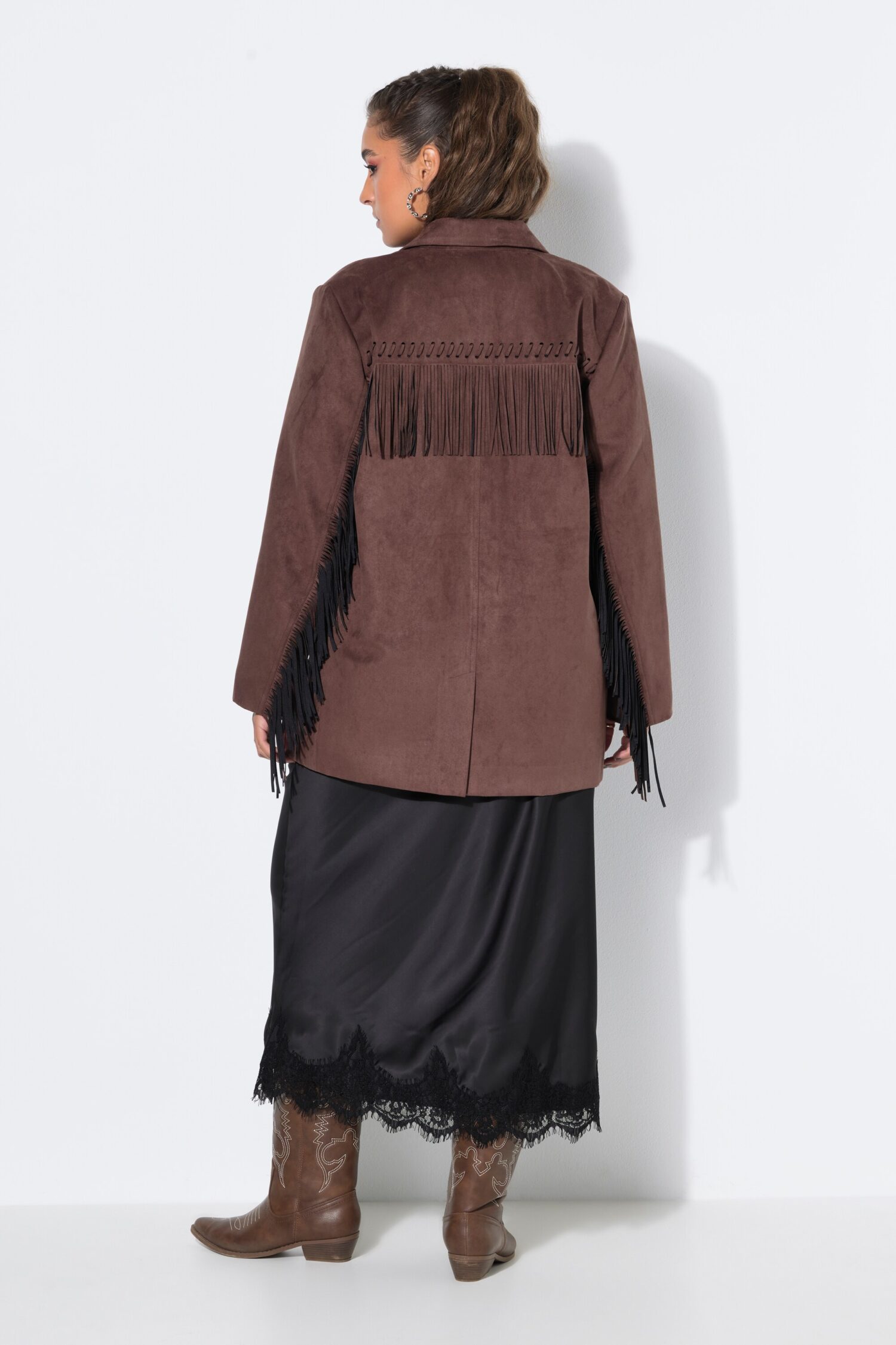 Σακάκι oversized με βελούδινη όψη και κρόσια