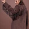 Σακάκι oversized με βελούδινη όψη και κρόσια