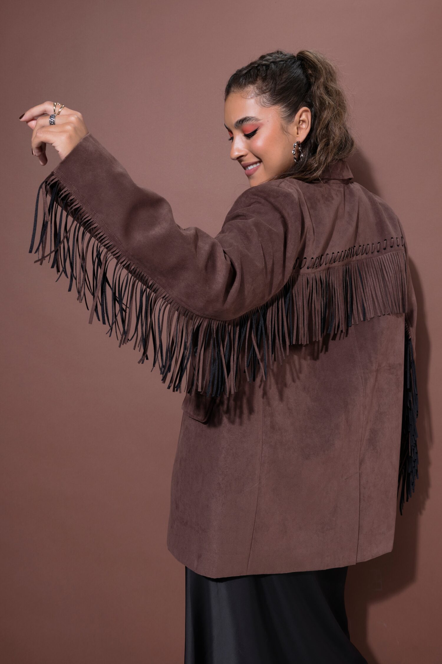 Σακάκι oversized με βελούδινη όψη και κρόσια