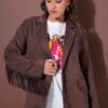 Σακάκι oversized με βελούδινη όψη και κρόσια