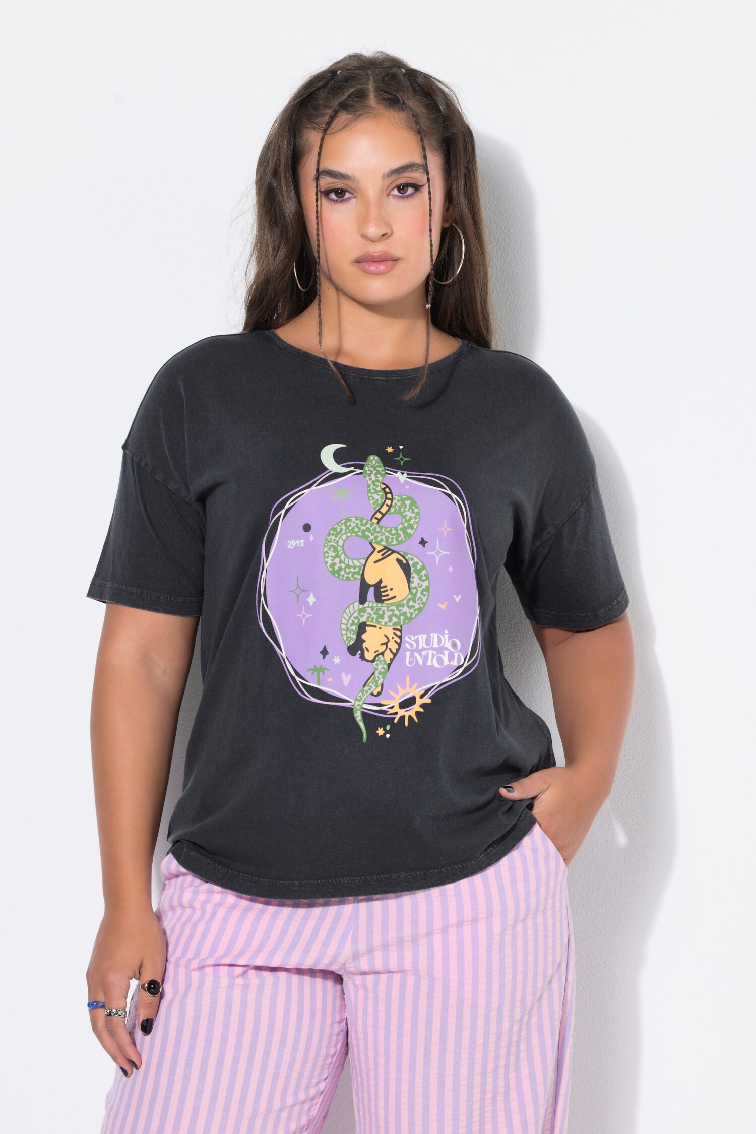 T-shirt oversized με washed effect και τύπωμα