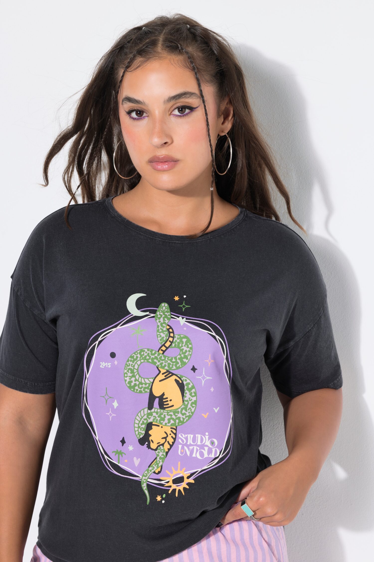 T-shirt oversized με washed effect και τύπωμα