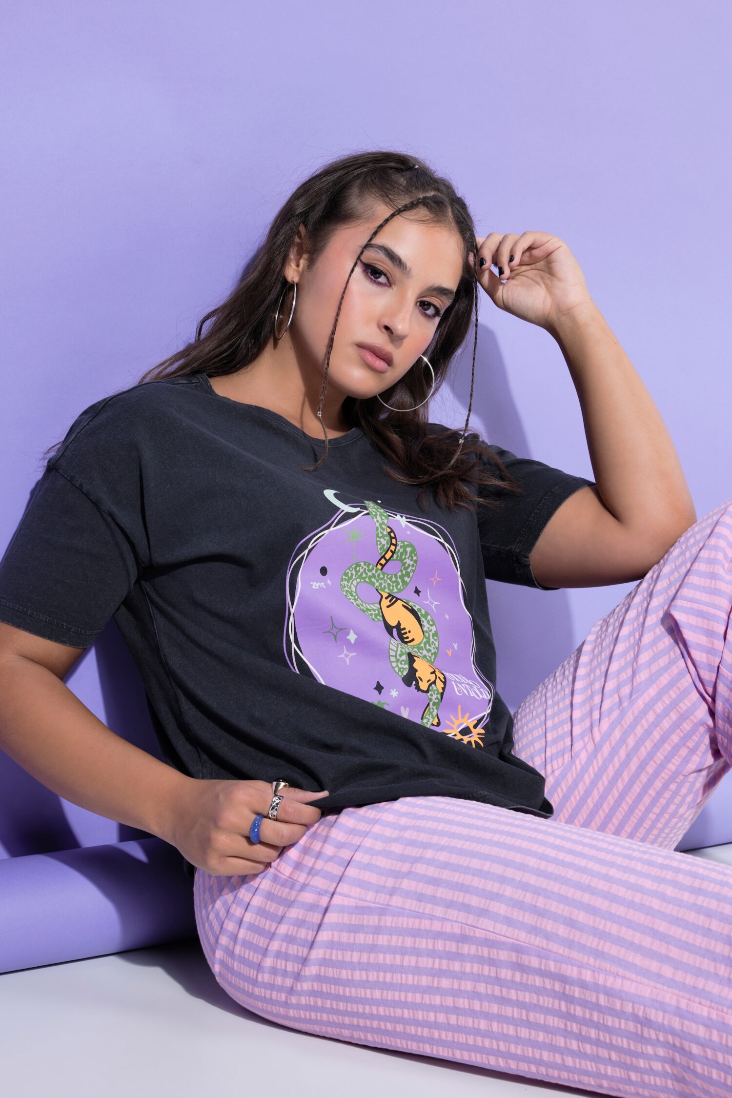 T-shirt oversized με washed effect και τύπωμα