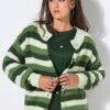 Ζακέτα oversized, πλεκτή με ριγέ σχέδιο και κουμπιά