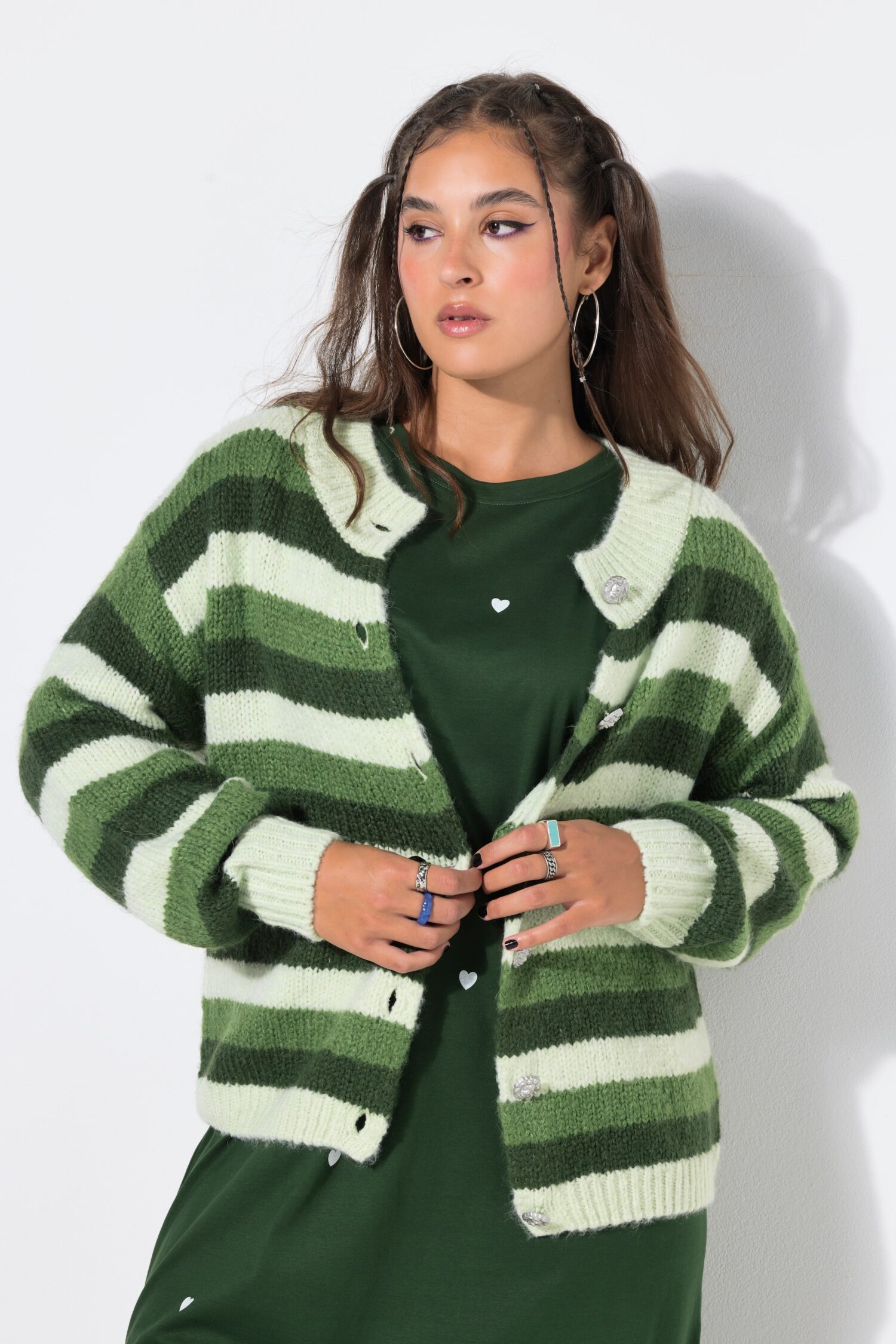 Ζακέτα oversized, πλεκτή με ριγέ σχέδιο και κουμπιά