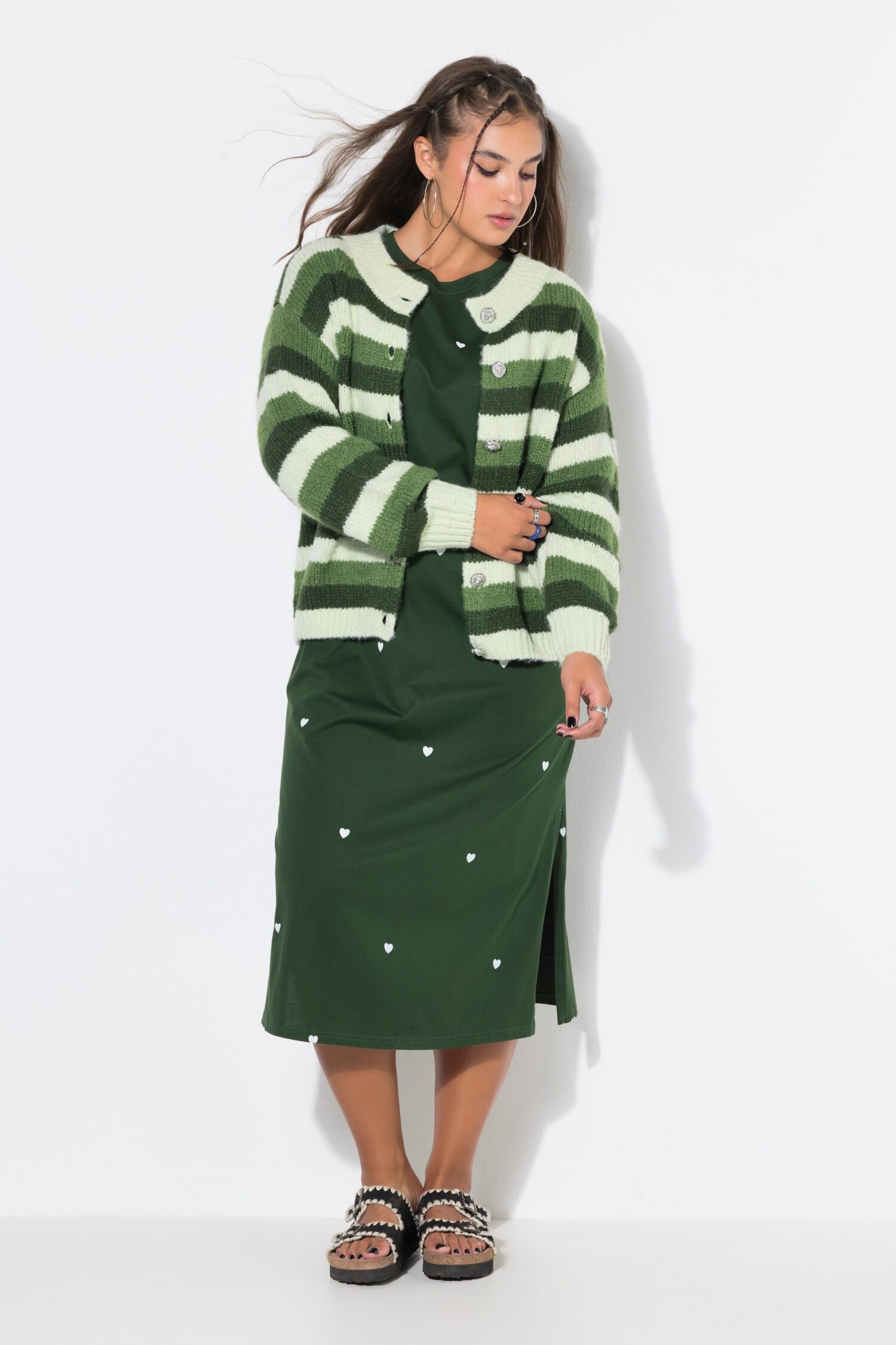 Ζακέτα oversized, πλεκτή με ριγέ σχέδιο και κουμπιά