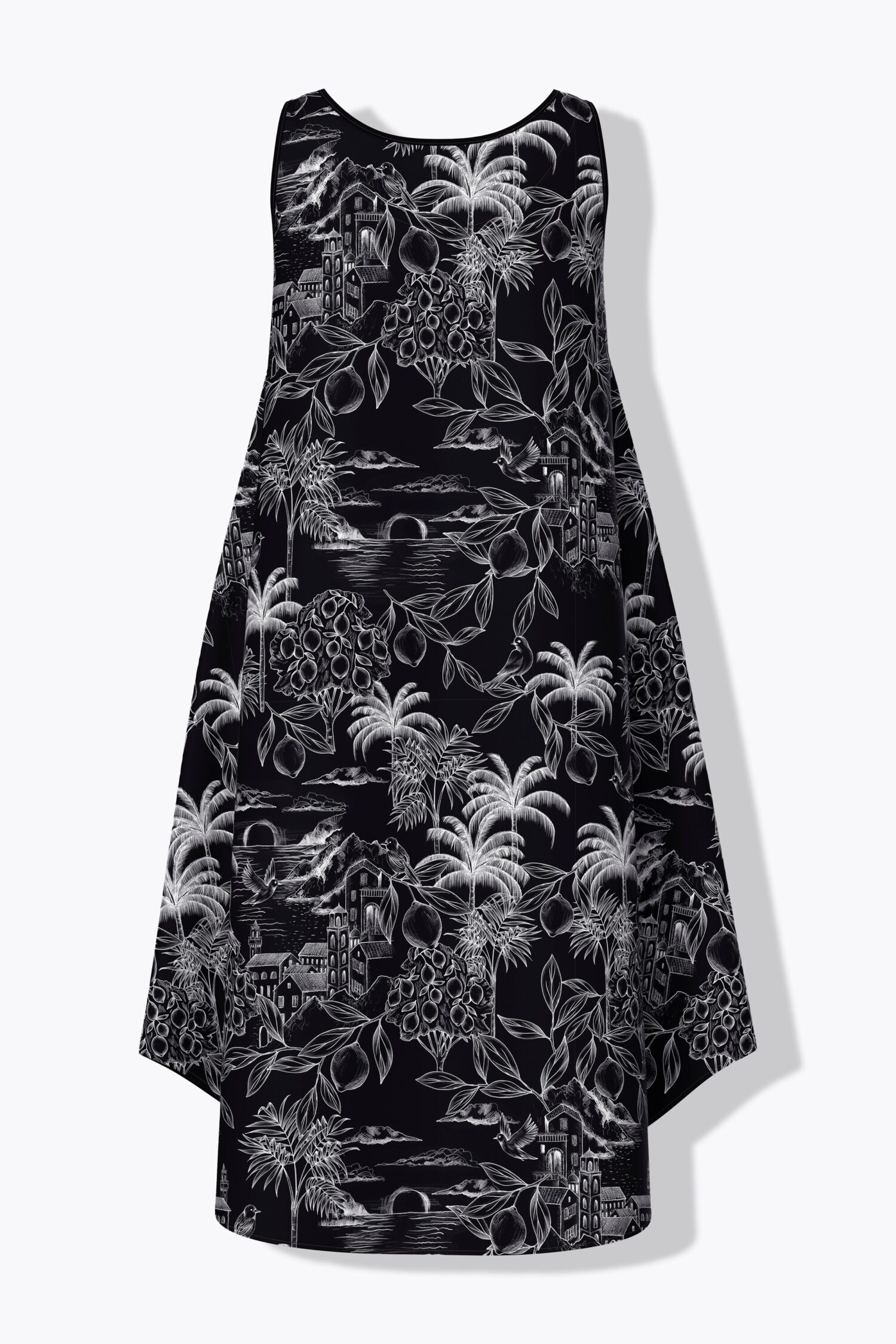 Φόρεμα αμάνικο σε γραμμή Α με palms print