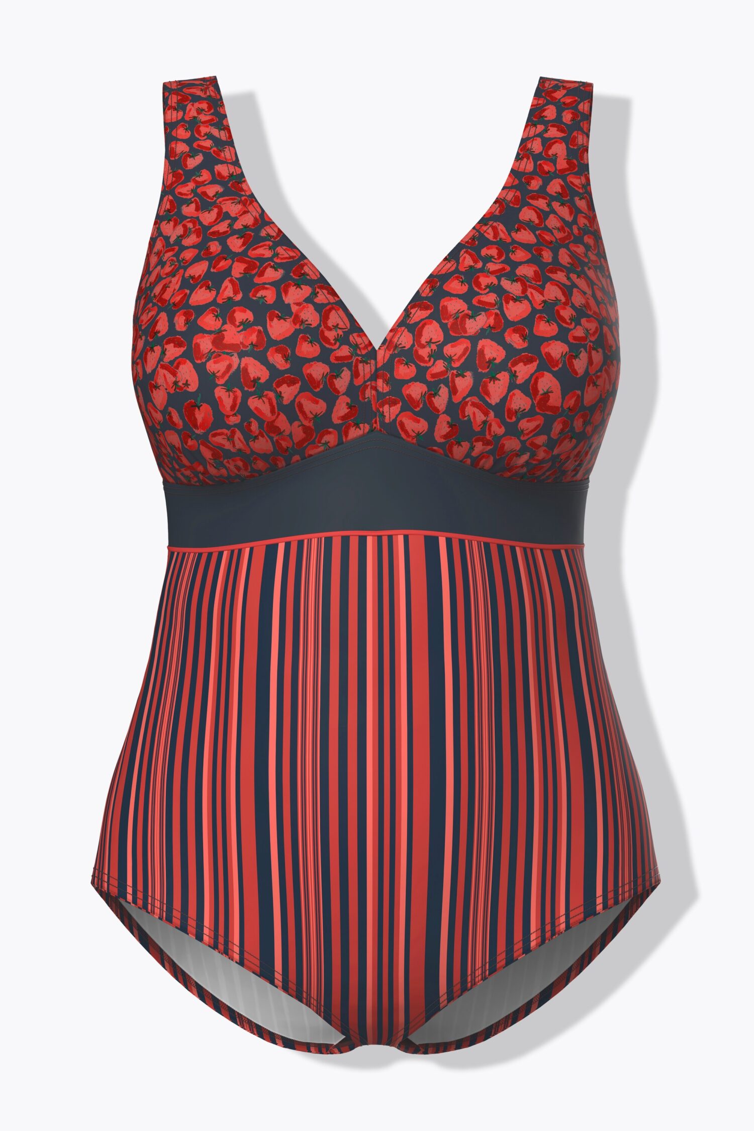 Μαγιό ολόσωμο με απαλά cups και ριγέ/strawberry print