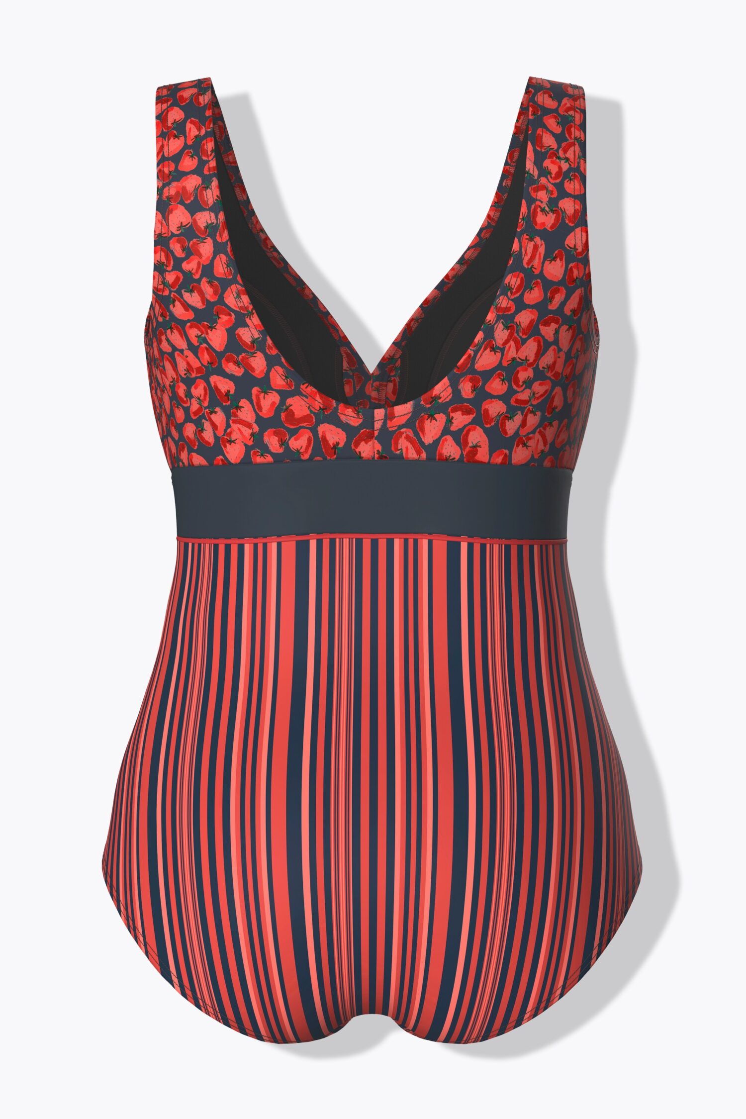 Μαγιό ολόσωμο με απαλά cups και ριγέ/strawberry print