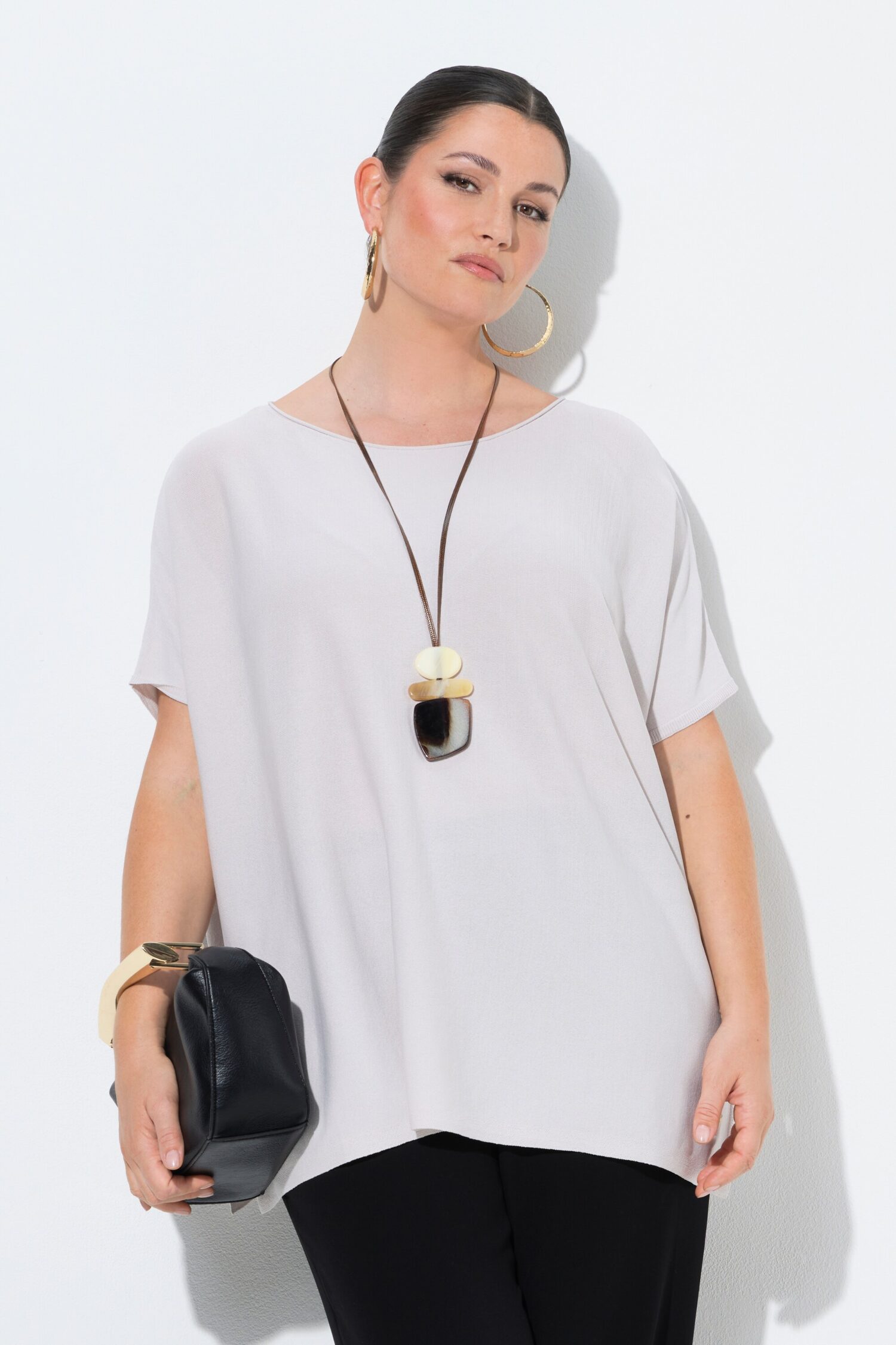 Μπλούζα oversized με φαρδιά, κοντά μανίκια