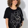 Μπλούζα oversized με φλοράλ κέντημα και διακοσμητικά στρας