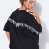 Μπλούζα oversized με κρόσσια από χάντρες στην πλάτη