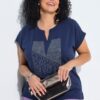 Μπλούζα oversized με λαιμόκοψη τουνίκ και τύπωμα με στρας