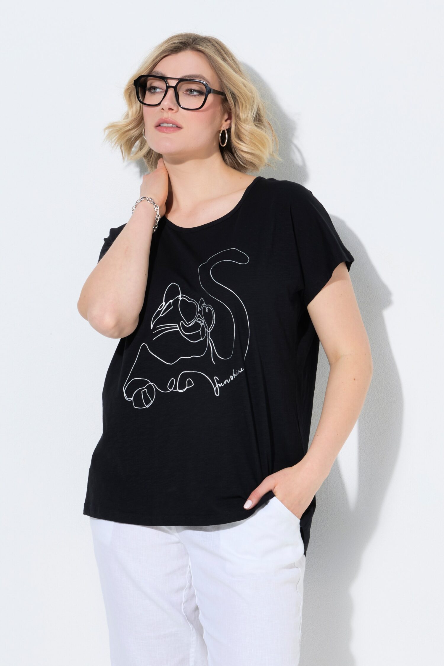 Μπλούζα oversized με τύπωμα και κοντά μανίκια
