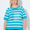 Μπλούζα oversized, ριγέ με στρας και κοντά μανίκια