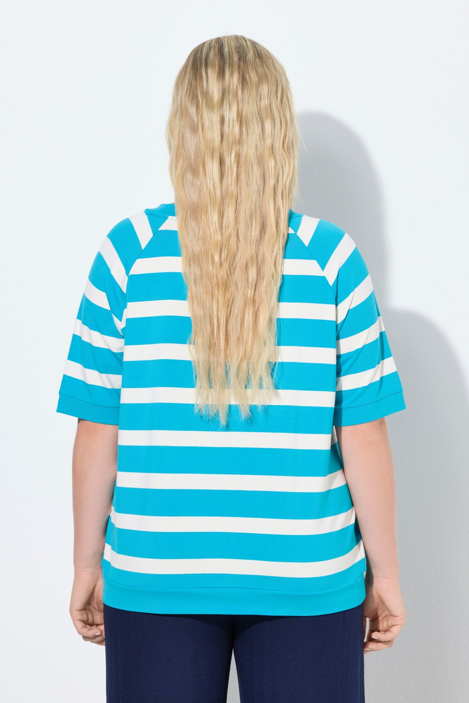 Μπλούζα oversized, ριγέ με στρας και κοντά μανίκια