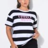 Μπλούζα oversized, ριγέ με τύπωμα