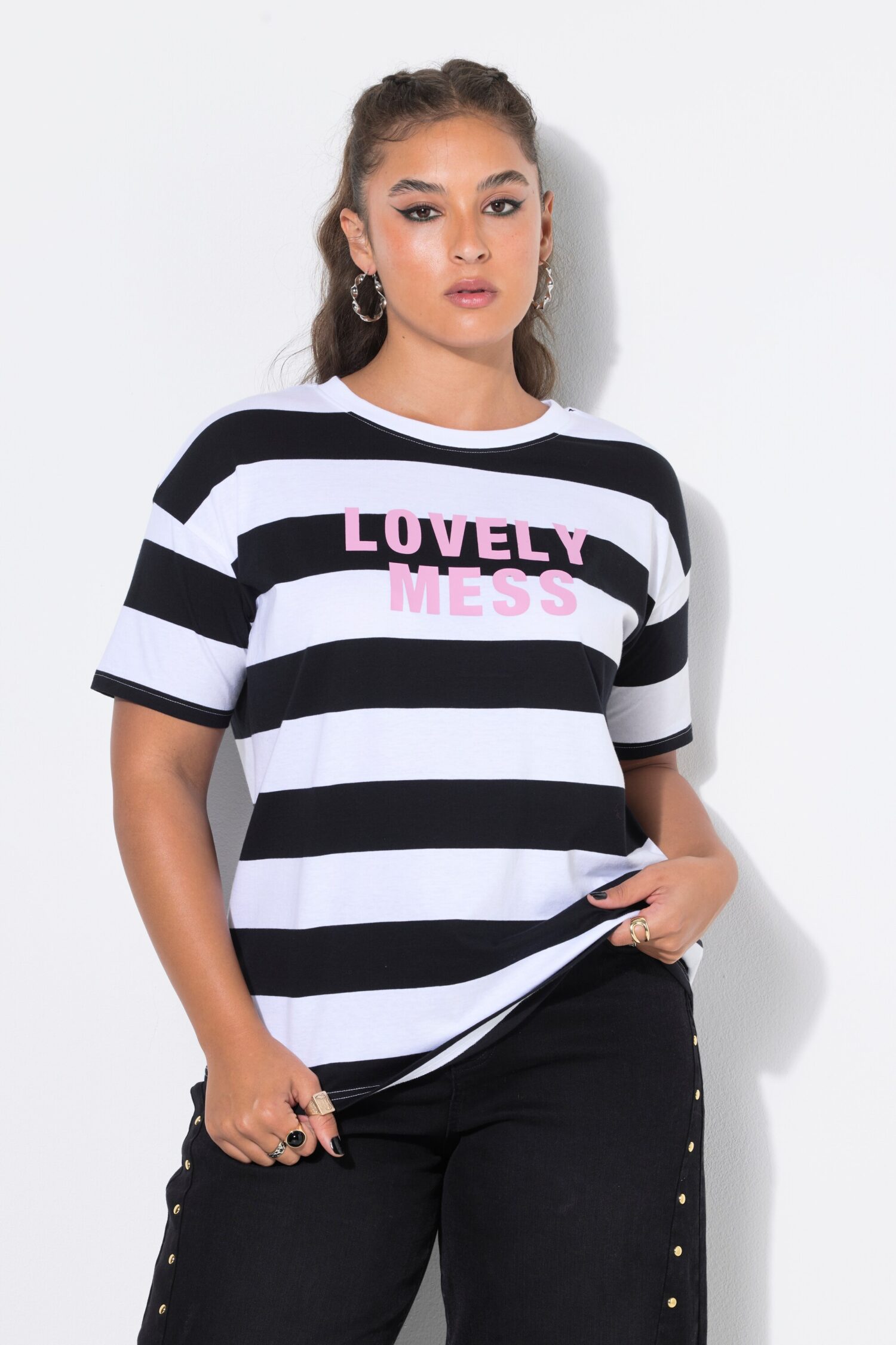 Μπλούζα oversized, ριγέ με τύπωμα