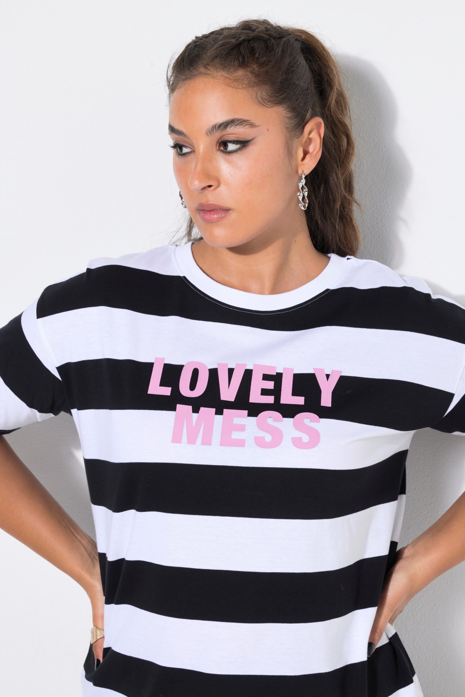 Μπλούζα oversized, ριγέ με τύπωμα