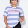 Μπλούζα oversized, ριγέ με τύπωμα