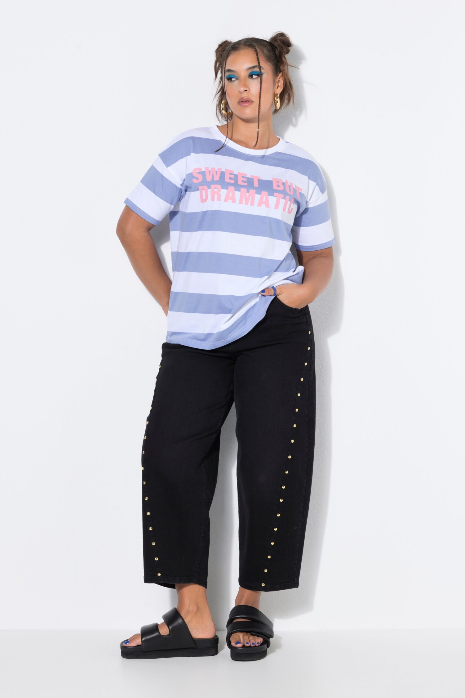Μπλούζα oversized, ριγέ με τύπωμα