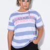 Μπλούζα oversized, ριγέ με τύπωμα