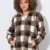 Μπουφάν teddy fleece, καρό με κουκούλα