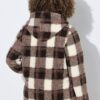 Μπουφάν teddy fleece, καρό με κουκούλα