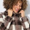 Μπουφάν teddy fleece, καρό με κουκούλα