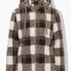 Μπουφάν teddy fleece, καρό με κουκούλα