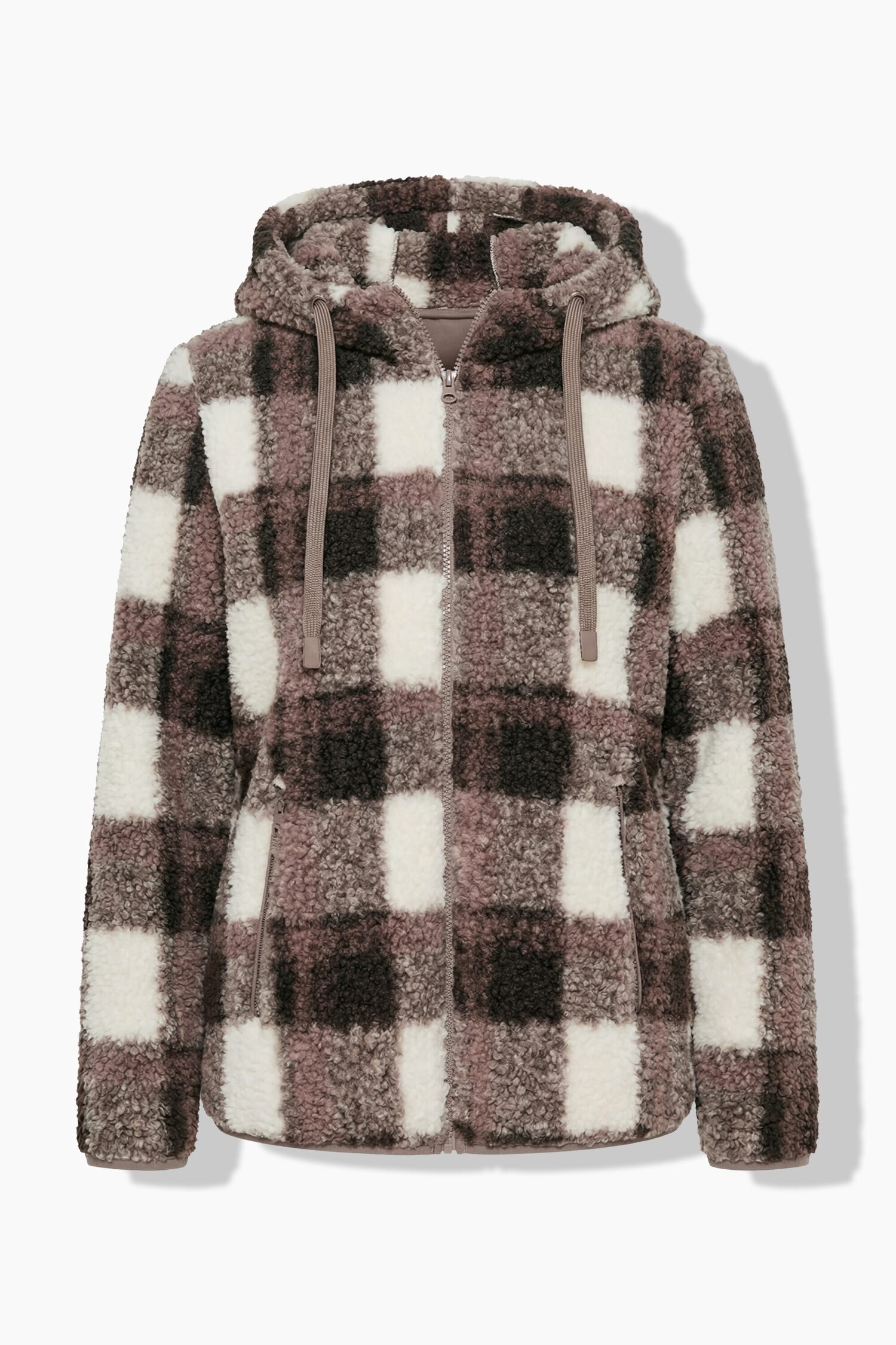 Μπουφάν teddy fleece, καρό με κουκούλα