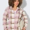 Μπουφάν teddy fleece, καρό με τσέπες