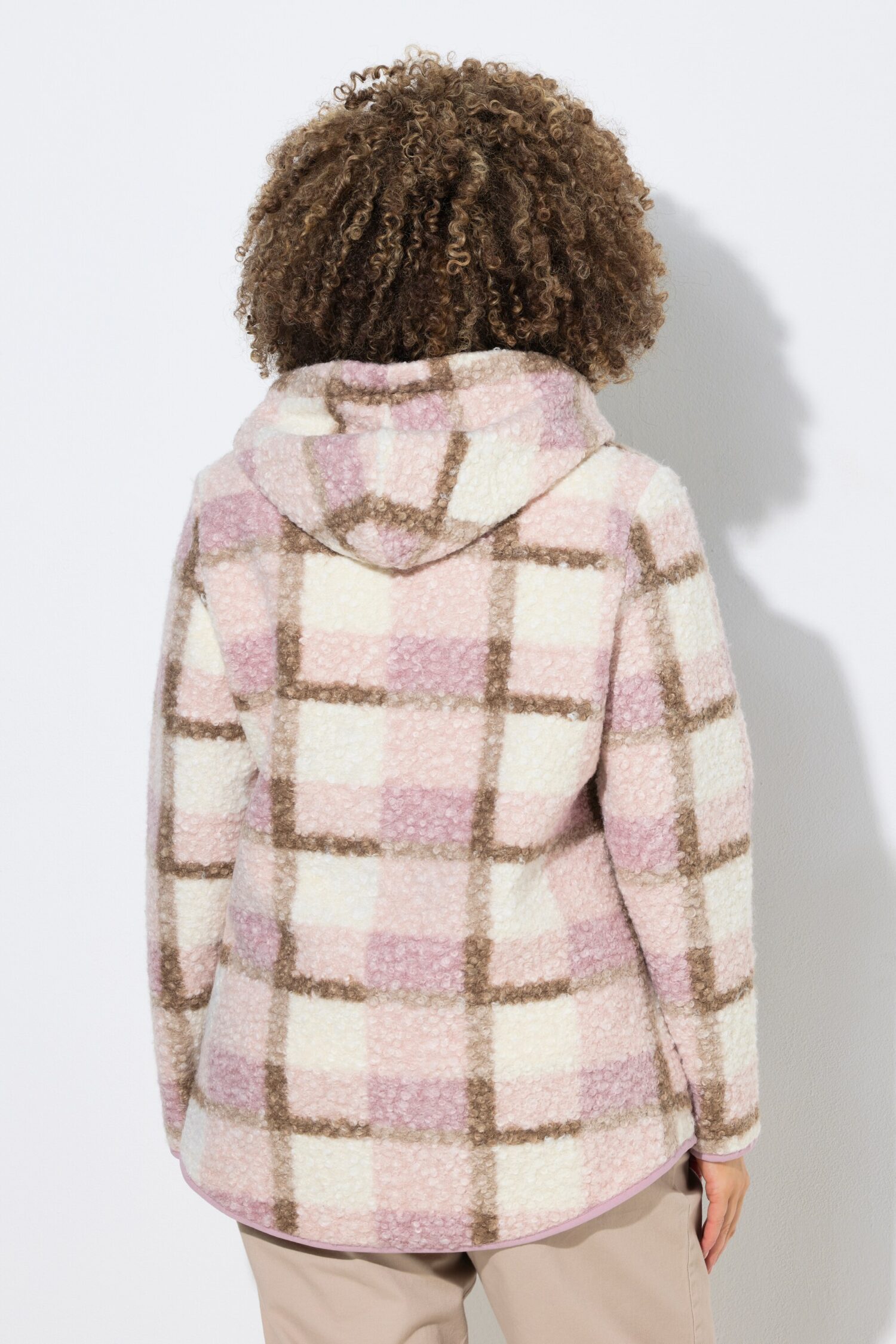 Μπουφάν teddy fleece, καρό με τσέπες