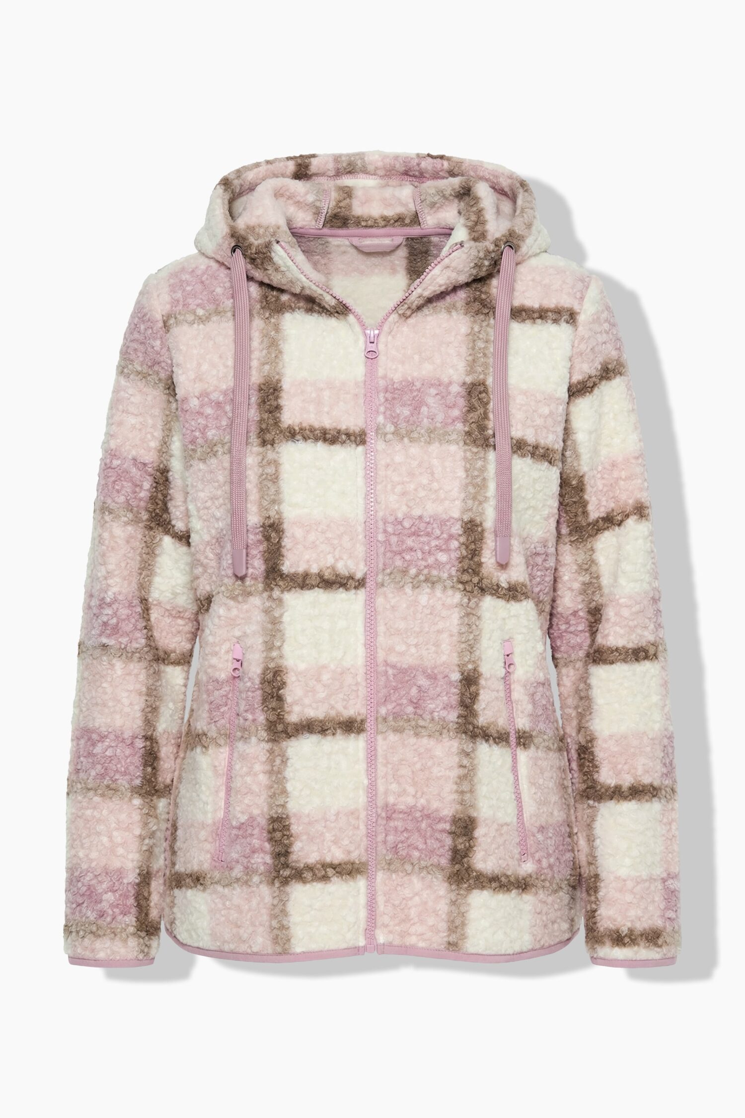 Μπουφάν teddy fleece, καρό με τσέπες